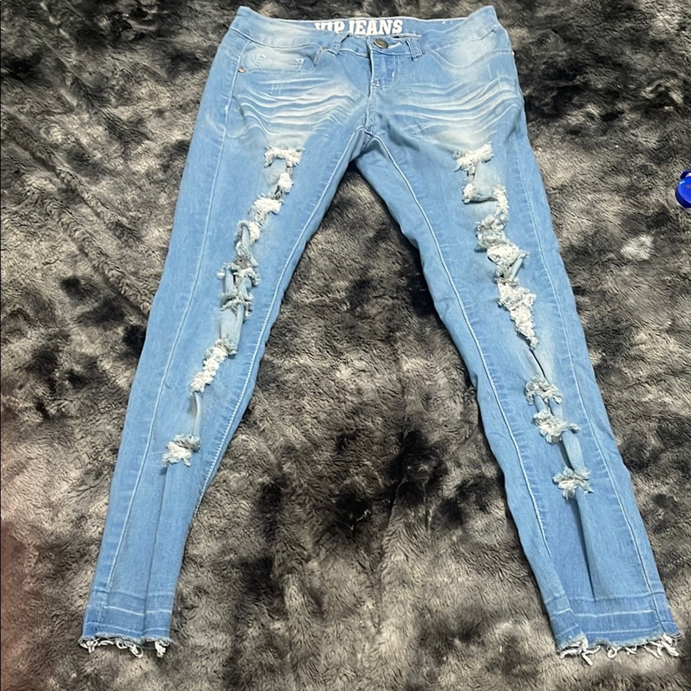 VIP Women's Light Blue Ripped Skinny Jeans